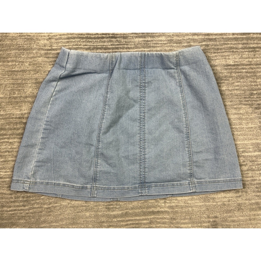 No Boundaries Skirt Juniors Large Blue Pull On Stretch Mini Denim Cotton Blend
